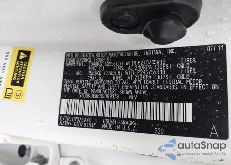 2011 Toyota Highlander Limited V6 z USA, uszkodzony, nr VIN 5TDDK3EH6BS089178